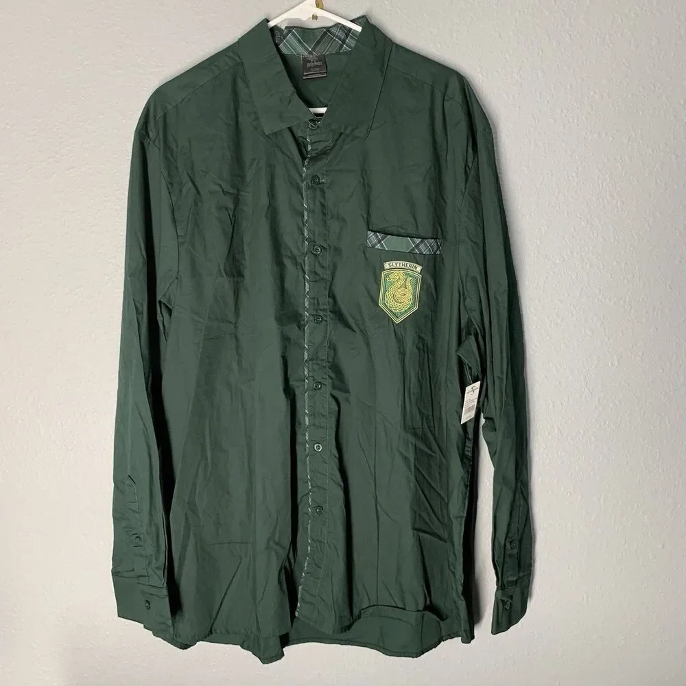 NWT Universal Harry Potter Slytherin Green Oxford Button Shirt Flip Cuff XXL